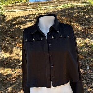 House of Harlow 1960 Black Cropped Long Sleeve Button Down Shirt sexy cowgirl
